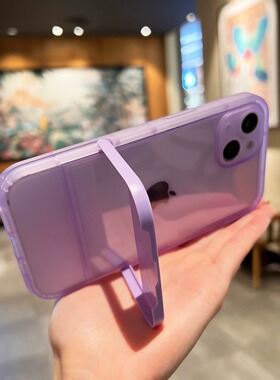 手机支架简约适用苹果15支架手机壳iphone13硅胶保护壳15Pro创意12透明XR新款11promax全包手机套plus防摔78p