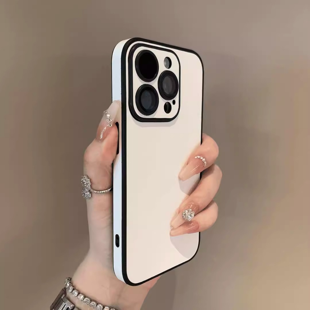 简约皮质自带镜头膜适用苹果16Promax高级撞色手机壳iPhone15Pro全包14情侣简约ip13小众12素皮11保护套plus