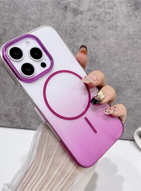 高级渐变闪粉透明适用iPhone16pro手机壳磁吸充电15pmax网红苹果14plus新款13pm时尚12奢华11半包硬式ip16e女