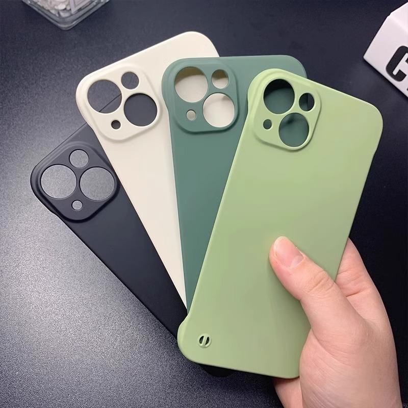 肤感磨砂黑白无边框15苹果14手机壳iPhone13硬壳12ProMax超薄11散热xs半包保护套xr裸机手感简约高级感防摔x