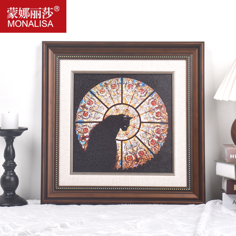 蒙娜丽莎30*30教堂猫拼图相框