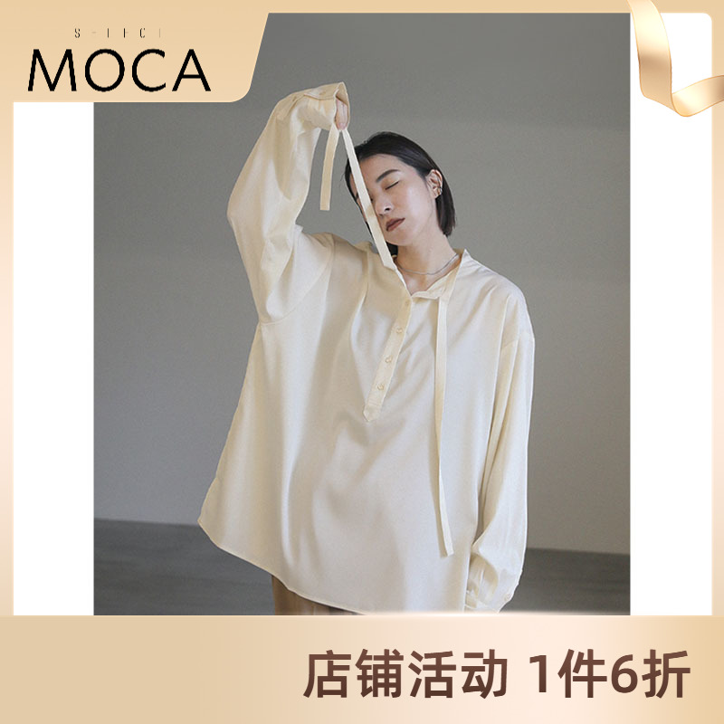 SELECT MOCA蝴蝶结系带款式缎面廓形衬衫长袖上衣女休闲30001459