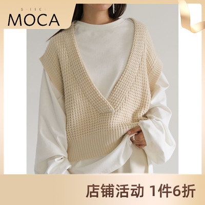 MOCA春季新款低领马夹背心