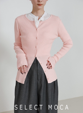 selectMOCA日系简约正反可穿圆领罗纹针织开衫女