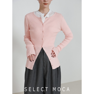 selectMOCA日系简约正反可穿圆领罗纹针织开衫女