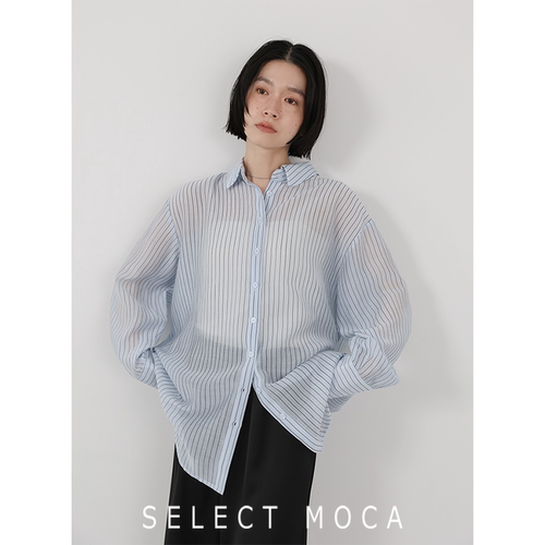SELECTMOCA透视条纹轻薄防晒衬衫