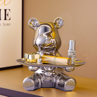 领结暴力熊托盘轻奢高级感客厅玄关收纳摆件酒柜电视柜工艺装饰品