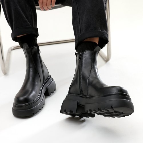 高帮皮鞋廉岳厚底套脚拉链马丁靴