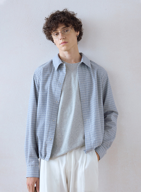 DIMC皱感肌理长袖衬衫 下摆抽绳束腰浅蓝色男女宽松衬衣