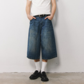 子 宽松直筒男女休闲裤 DIMC复古洗水牛仔七分裤 春夏新款