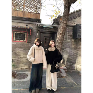 毛毛领厚外套女生深冬保暖韩系羊羔毛上衣学院风皮毛一体夹克棉衣