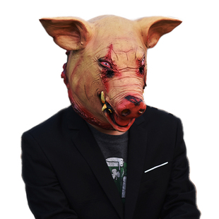 万圣节恐怖搞怪血猪头面具乳胶头套恐怖面具头套恐怖面具头套