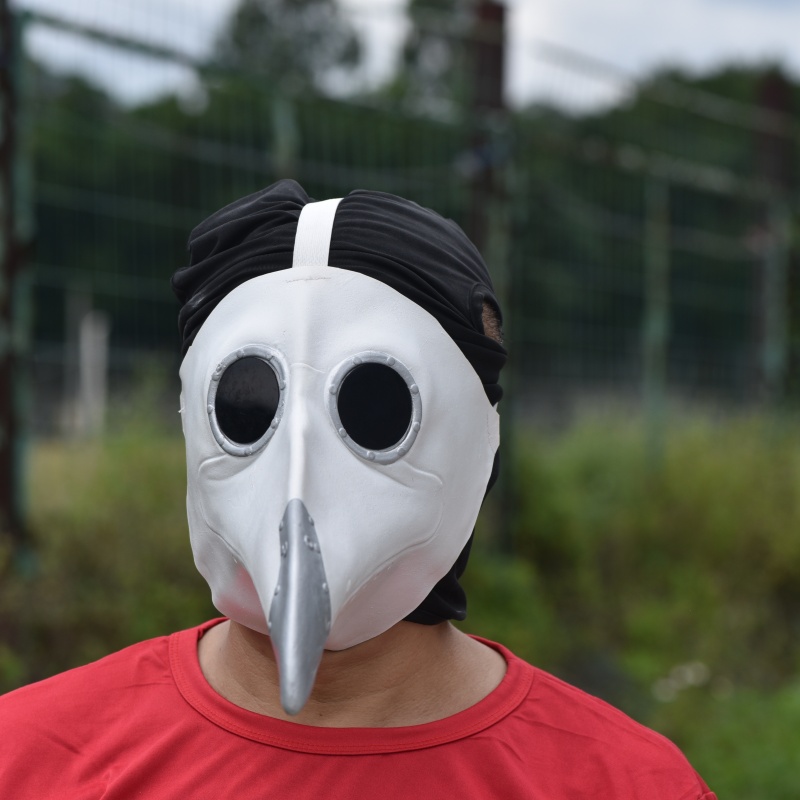 万圣节鸟嘴面具全脸头套cosplay恐怖搞笑舞会面具纯白银嘴乌鸦