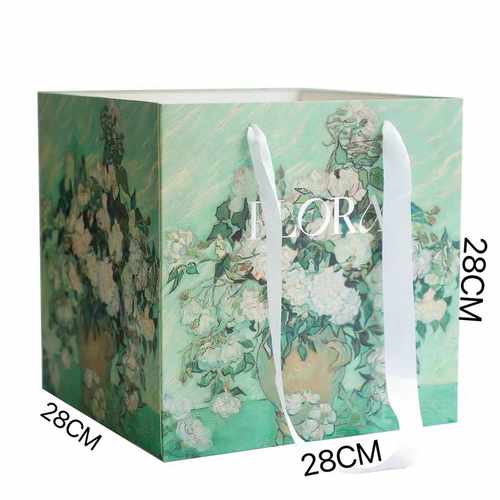 油画花园烫金手提袋鲜花打包袋花艺花店鲜花包装资材伴手礼物袋