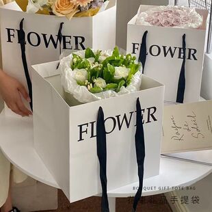 正方形手提袋FLOWER鲜花礼物装 花袋子情人节教师节礼物手提袋