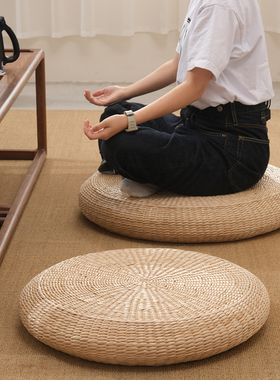 日式草编加厚蒲团茶道坐垫地上禅修拜佛打坐垫家用榻榻米飘窗垫子