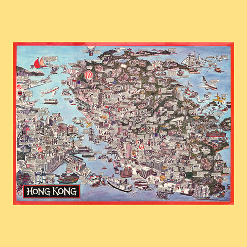 1980香港九龙插画旧风情地图海报