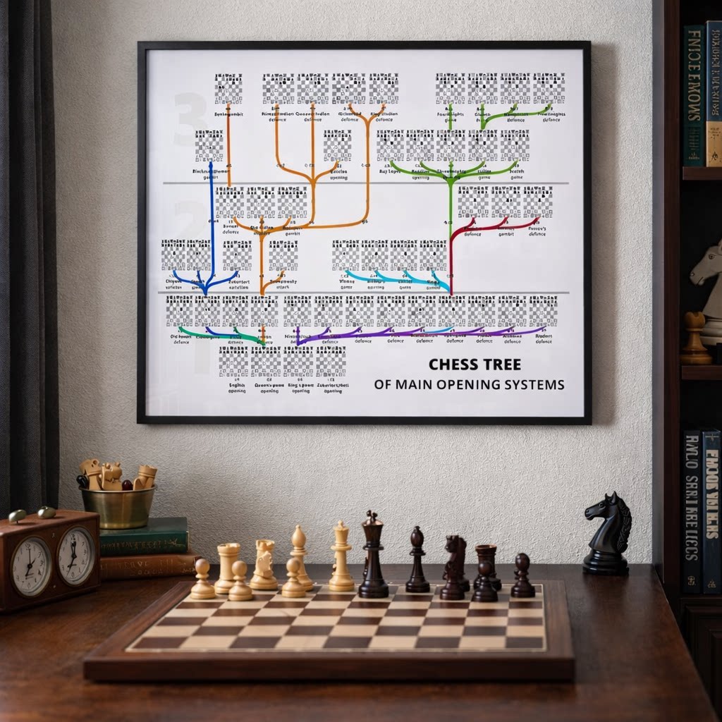 国际象棋开局海报 Chess竞赛棋谱变例树状图入门技巧培训指南挂画