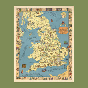 英国文学插画地图海报 English literature英语文艺著作复古墙画
