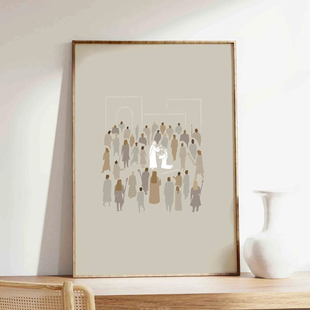 治愈天生盲人墙画装饰画 神迹故事插画玄关客厅卧室挂画墙贴