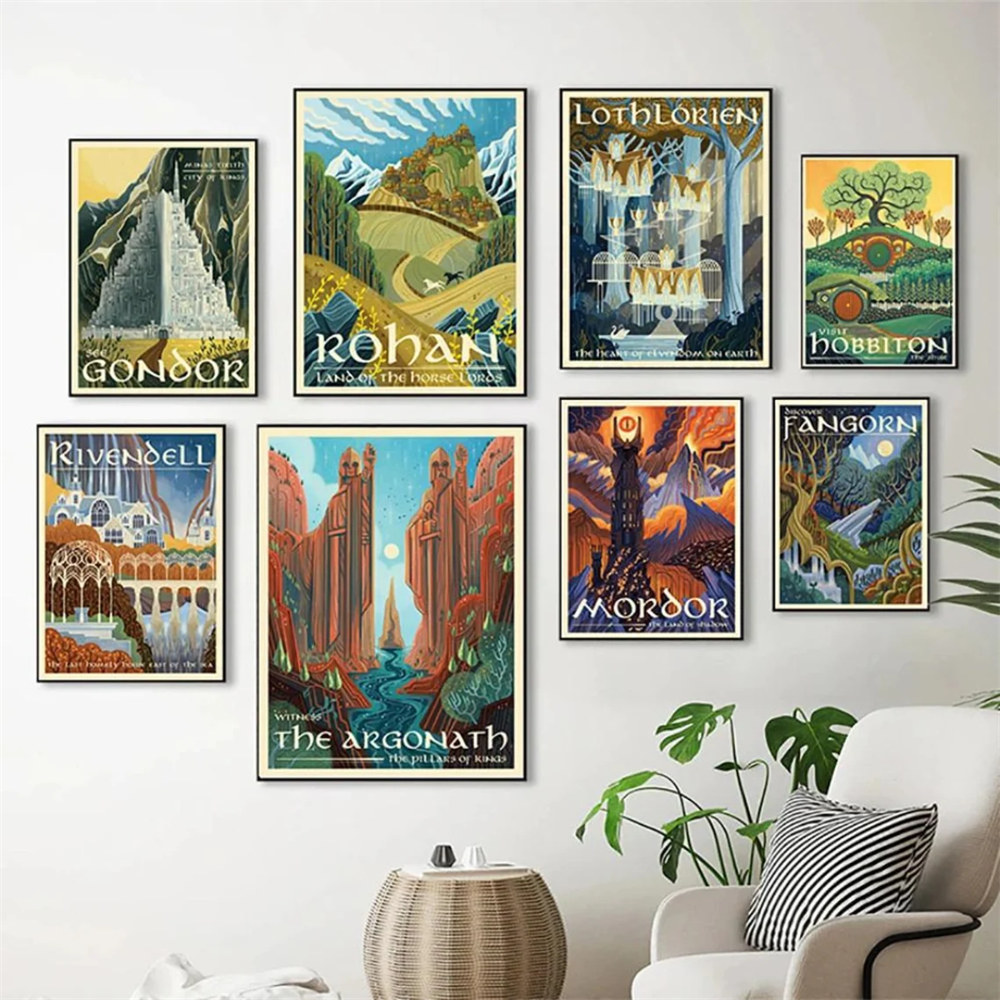 指环王魔戒中土世界海报 LOTR霍比特人领地中洲艺术设定装饰画