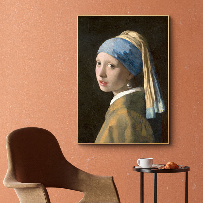 戴珍珠耳环的少女装饰画 世界著名油画传世艺术客厅家居美化壁画