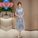 蓝色旗袍奥黛改良连衣裙高考送考妈妈日常礼服春夏女装 国风 新中式
