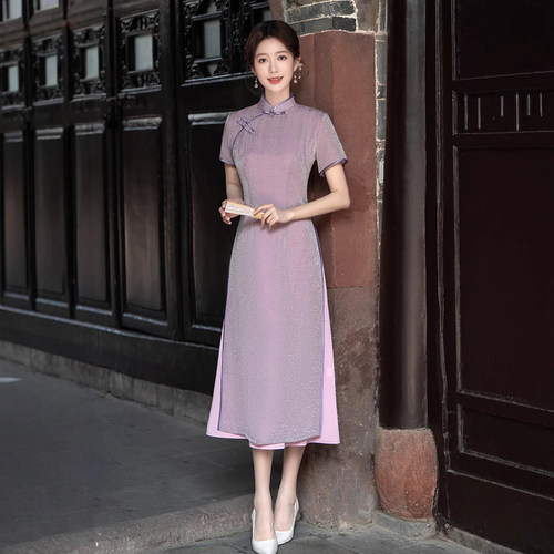 奥黛连衣裙改良旗袍妈妈夏装高级