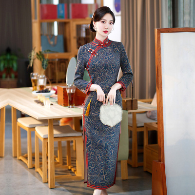 复古日常长款长袖保暖旗袍大码
