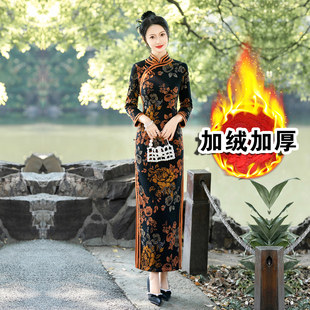 加绒加厚旗袍2025冬季新款长袖年轻妈妈保暖连衣裙洋气质女装国风