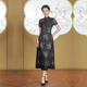 奥黛旗袍黑色改良连衣裙老年女妈妈遮肚子显瘦夏季 日常礼服中国风
