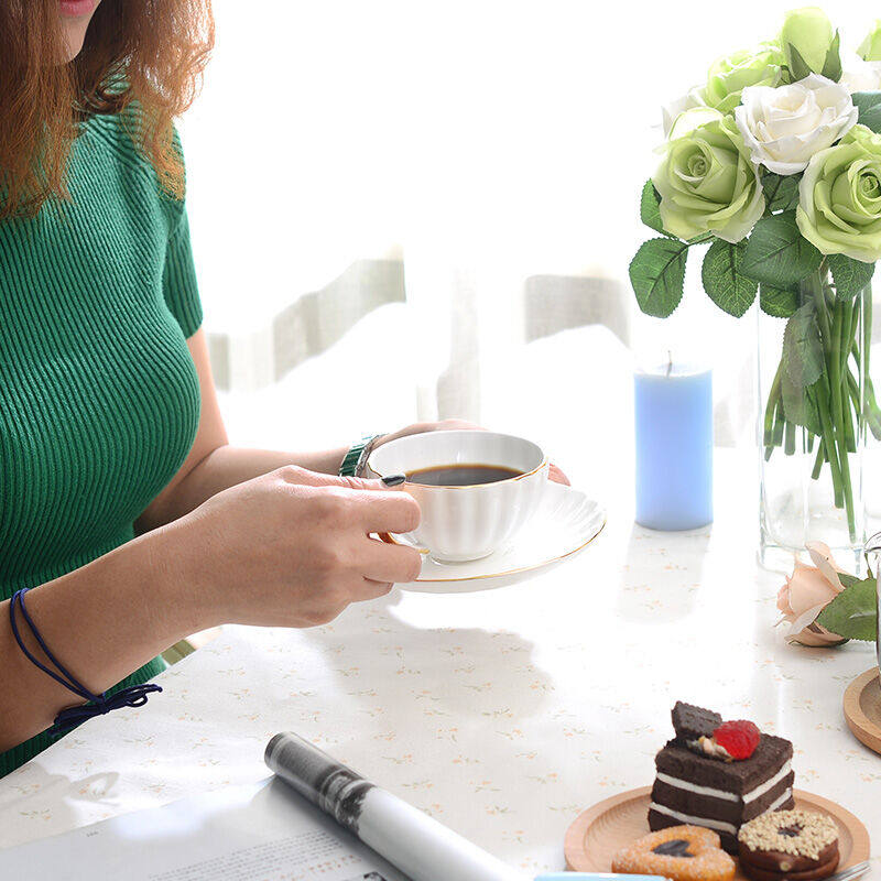友来福咖啡杯套装欧式南瓜杯碟花茶杯子带勺英式下午茶茶杯茶具