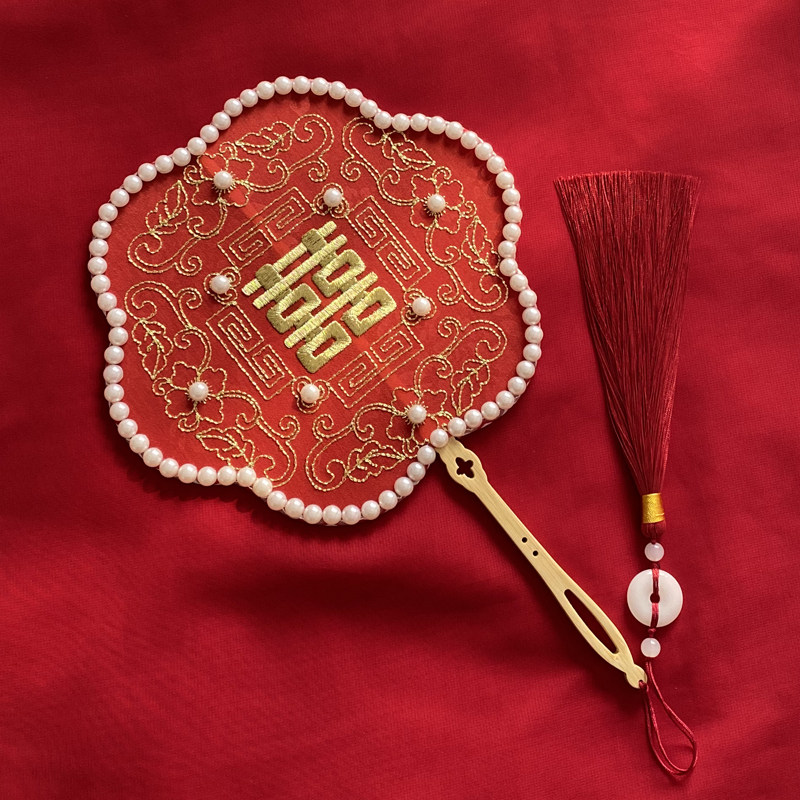 古风扇子新娘团扇结婚法式绣花喜扇秀禾服团扇中式出嫁手捧花抖音