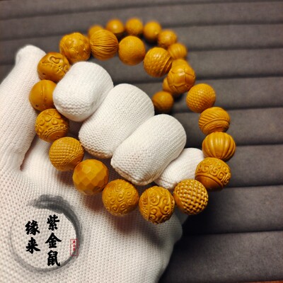 缘来紫金鼠雕刻精修新版多宝手串招财鼠三眼菩提回纹鲨鱼背猴头款