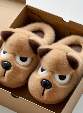 生气小狗棉拖鞋男士冬季2025新款毛绒保暖室内家居厚底棉鞋情侣款