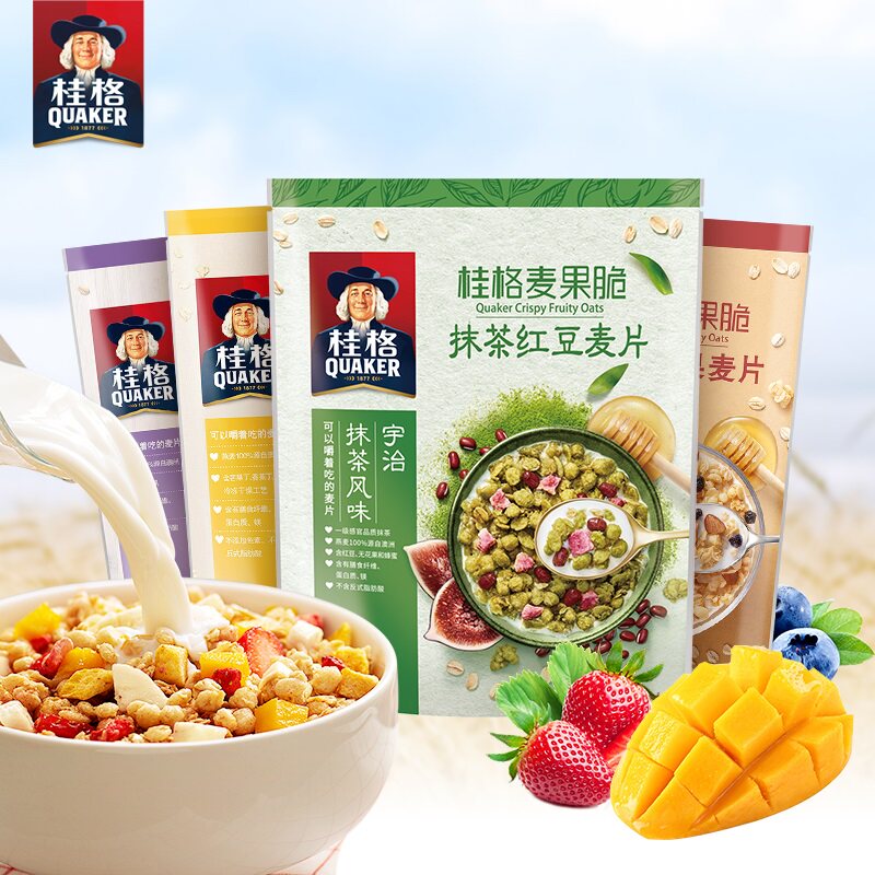 桂格即食水果麦片谷物冲饮麦果脆1袋装干吃代餐营养早餐燕麦片420