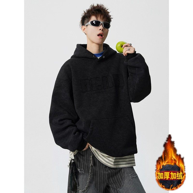 GBOY studio屌丝文艺男旋律风车mystyle男装重磅加绒绣花连帽卫衣