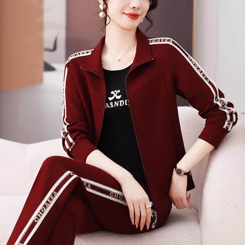 迈耐克斯中年妈妈春秋装女2026新款休闲卫衣宽松运动服套装三件套