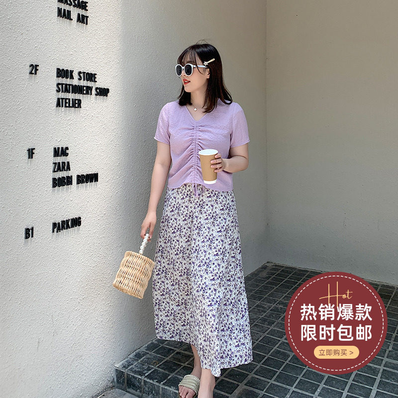 【125斤唐不灵Bling】胖妹妹显瘦遮肚子碎花裙女夏高腰A字中长裙