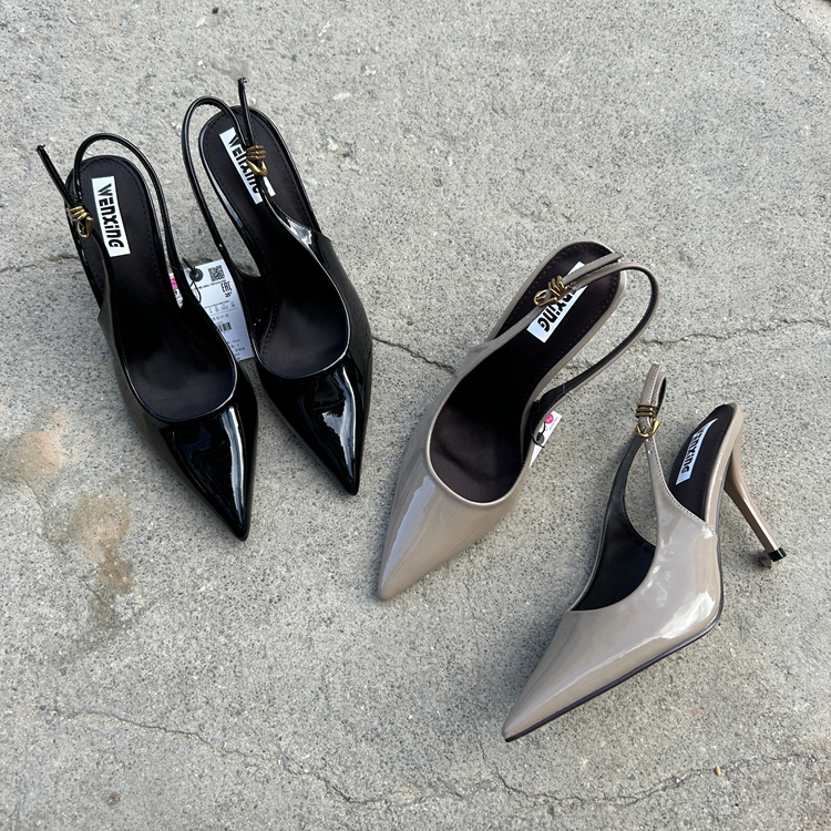 超高跟漆皮法式细跟后绊带凉鞋女