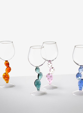 意大利设计师 玻璃高脚杯  气泡水杯 夏日水杯 仙人掌造型水杯