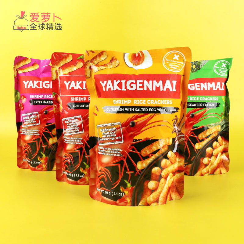 泰国YAKIGENMAI 海苔咸蛋黄墨鱼烧烤味虾条膨化食品 60g