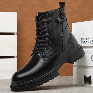 黑色马丁靴男高帮英伦风低帮冬季加绒复古真皮工装作战机车牛皮靴