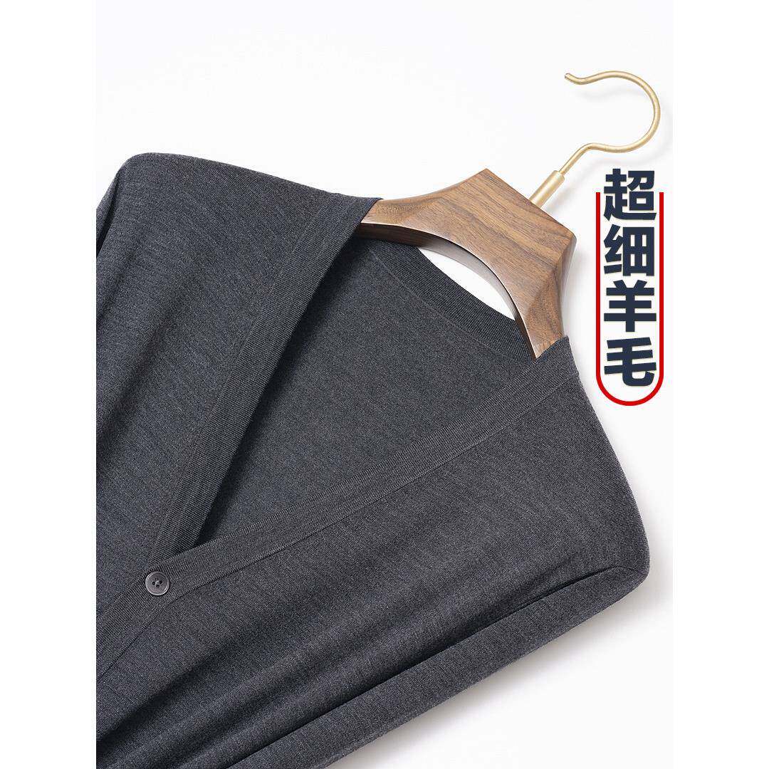 春秋薄针织开衫男士休闲夹克100纯羊毛中年毛衣爸爸长袖上衣