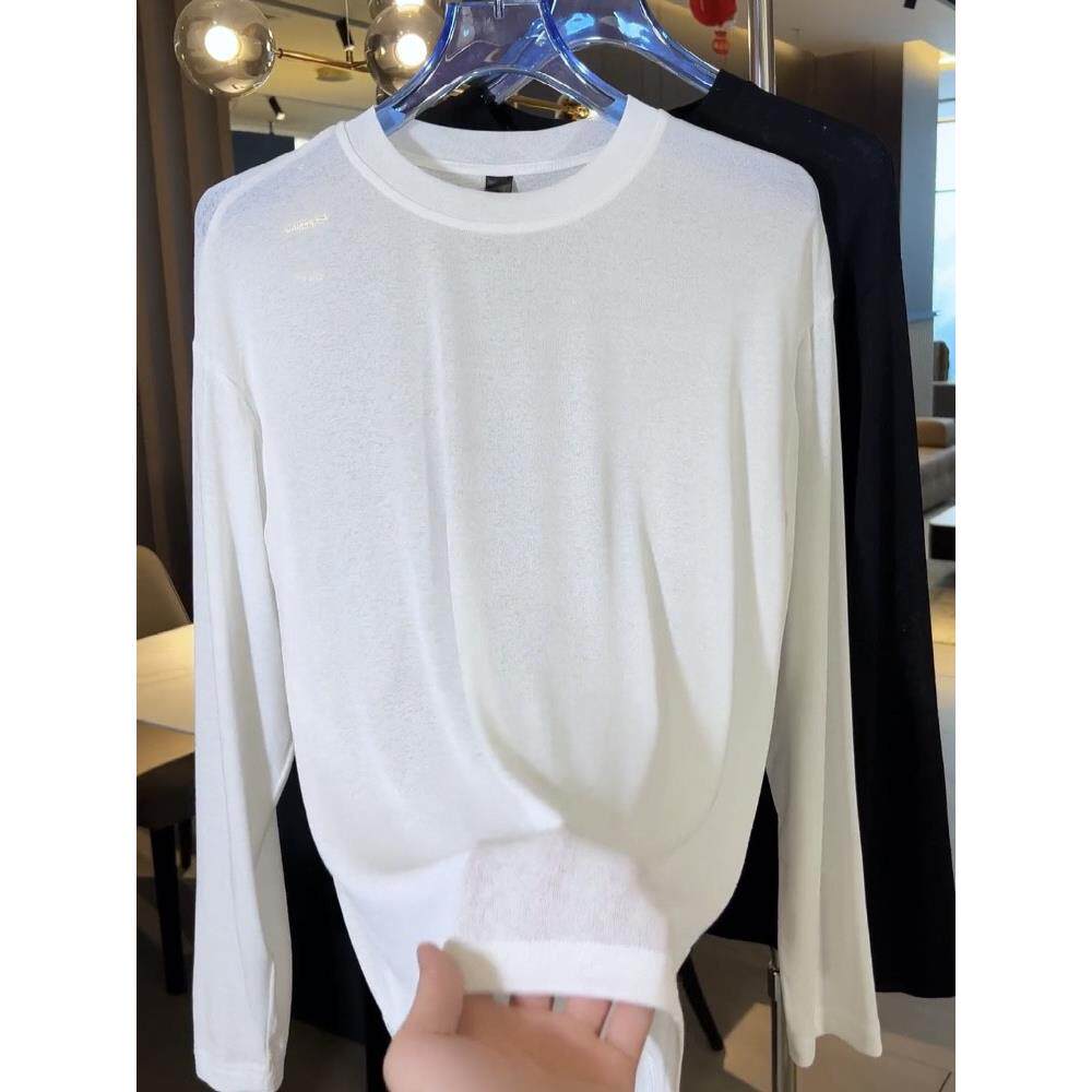 夏季男士长袖防晒薄款T恤2025时尚防晒衣宽松圆领内搭衣凉感透气T