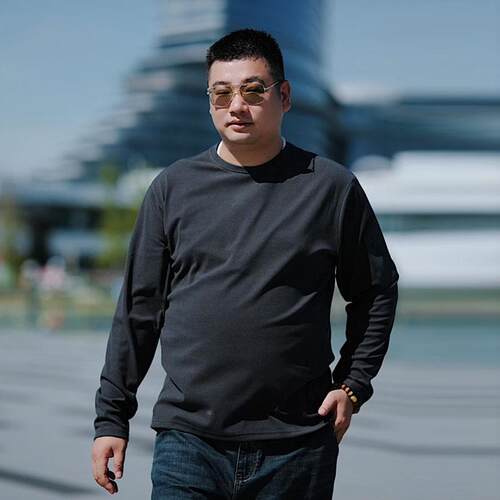 秋季男士20250406圆冬领袖T恤拉绒运动休闲打底衫长宽大码男松装