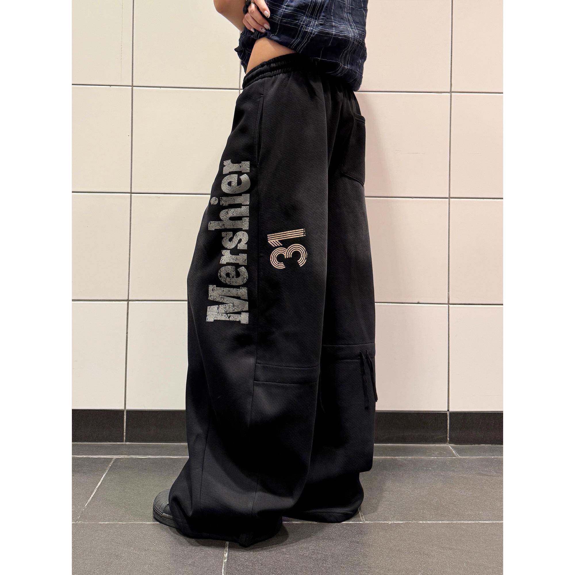 F383 美式覆古做旧字母弯刀阔腿拖地卫裤男女宽松休闲百搭直筒ins