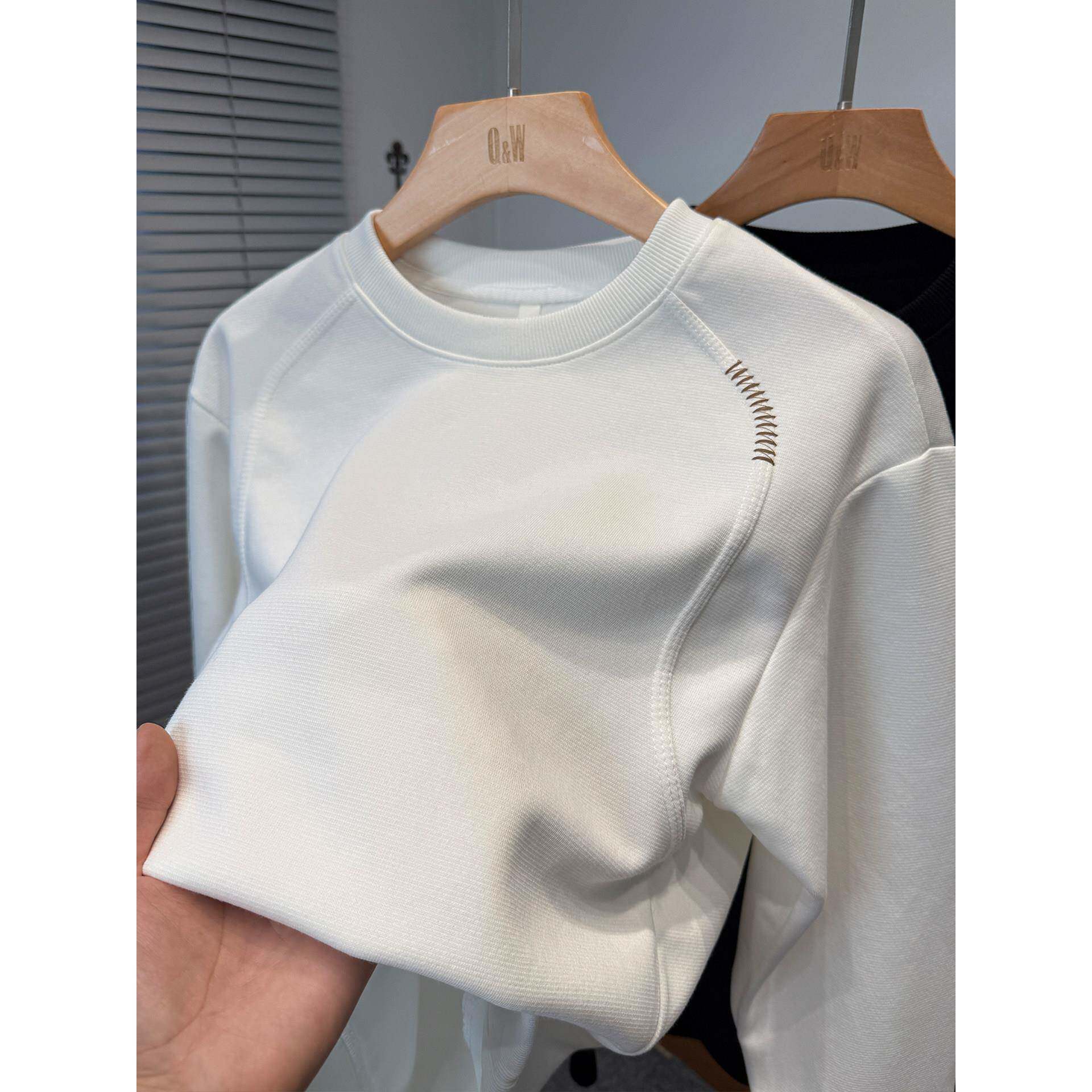 白色拼接卫衣男款秋季运动休闲套头上衣服男装青年t恤圆领内搭潮
