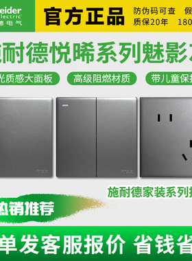 施耐德开关插座悦晞魅影灰色带荧光五孔插座双控家用二三插墙壁86