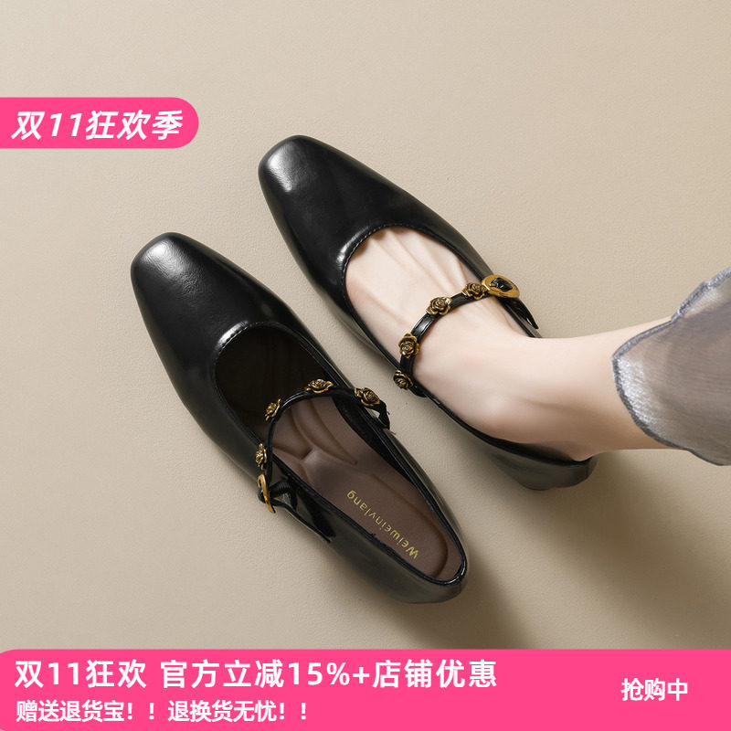 少女心啊 气质拉满法式复古单鞋平底山茶花浅口软底一字带玛丽珍